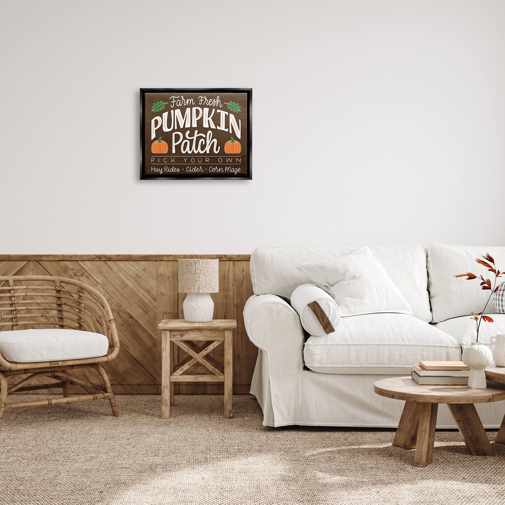 Stupell Industries Farm Fresh Pumpkin Patch Sign Framed Floater Canvas Wall Art